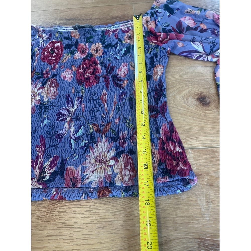 Anthropologie Floral Off-Shoulder Smocked Puff-Sleeve Top - Lavender - Picture 8 of 9